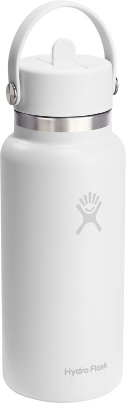 Hydro Flask 946 ml Wide Mouth straw cap bottle in White